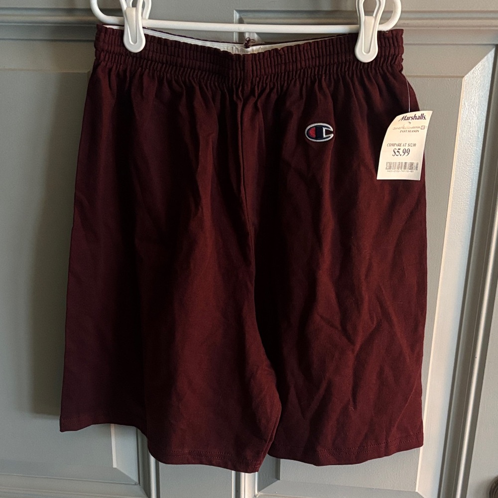 Champion Men's Maroon Athletic Shorts with Embroidered Logo